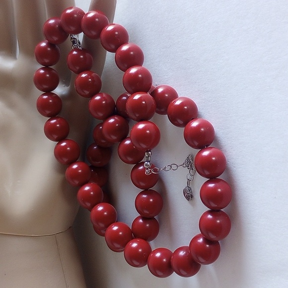 ATI DESIGNER STERLING SILVER 925 FAUX RED CORAL NECKLACE 22" PLUS 2.5" 12 MM DIA - Picture 2 of 7
